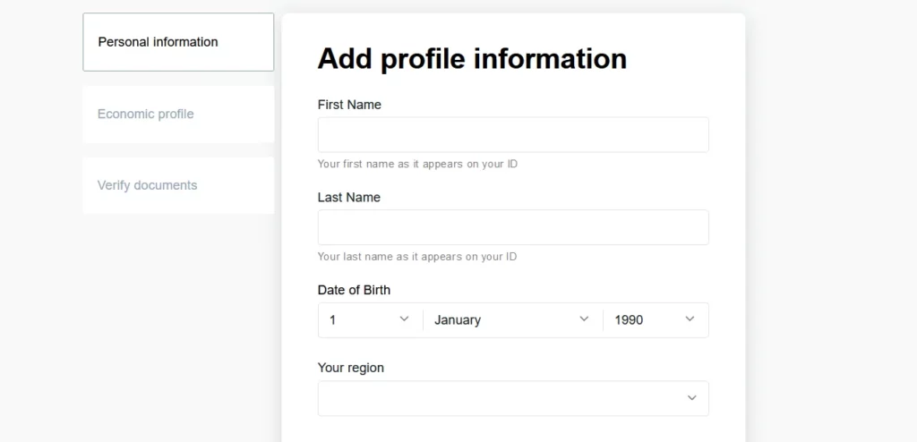 Exness Profile Information